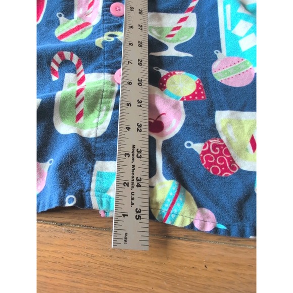 Nick and Nora Night Shirt Gown Sz Med Blue Christmas Martini Flannel Pockets EUC - Picture 5 of 8